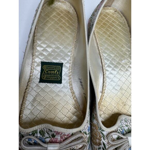 Daniel Green VTG 70’s VTG Embroidered Lamé Brocade Satin Slippers Floral Size 8 - Picture 3 of 5